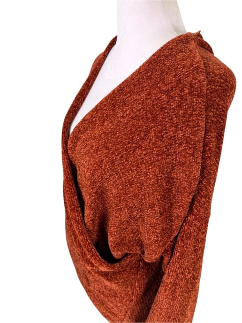 All In Favor Rust Chenille Faux Wrap Sweater Medium Soft Cozy Pullover - Picture 3 of 12